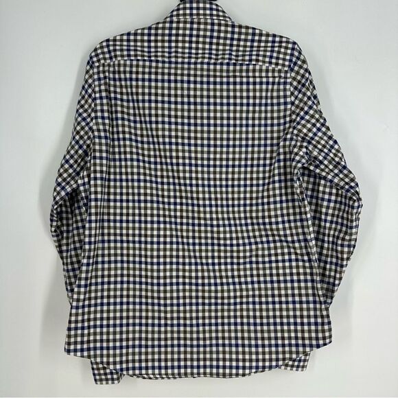 J. HILBURN Custom Men’s Navy and Brown Plaid Long-Sleeve Button Down Shirt sz M - Picture 4 of 7